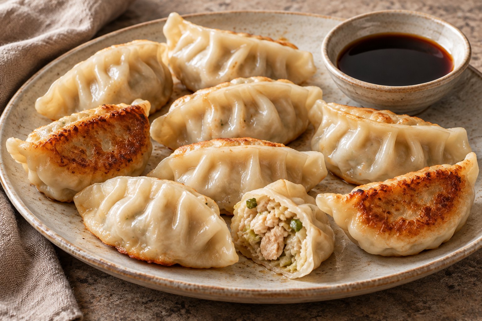 Pan-Fried Chicken and Cabbage Dumplings