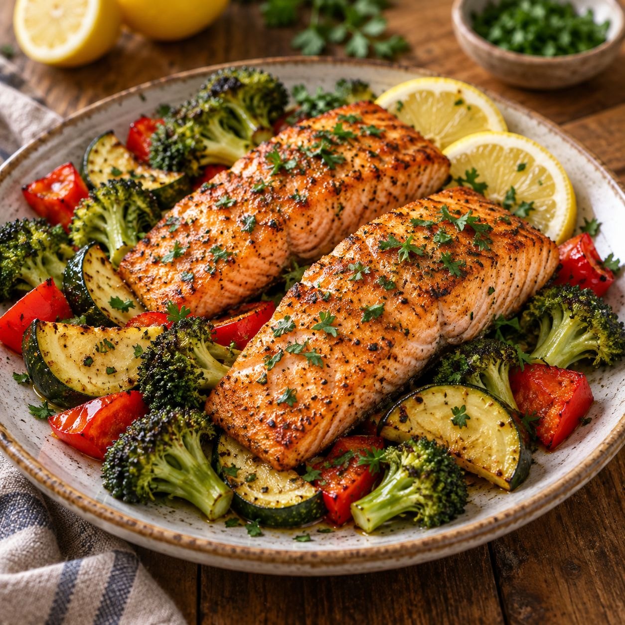 Homemade Air Fryer Salmon with Vegetables